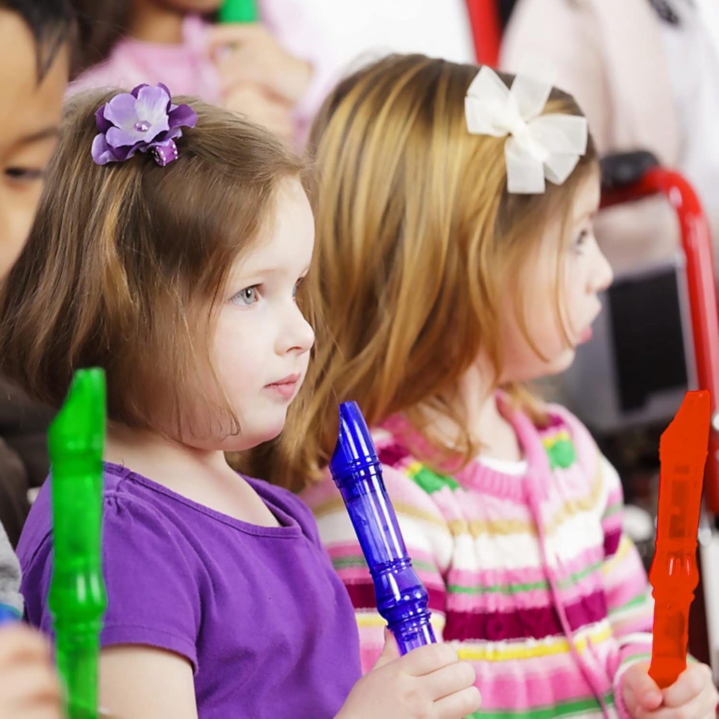 SANNIX 4 Pack 8 Hole Plastic Soprano Descant Recorder With Cleaning Rod, Instruction and Storage Bag, German Style (Clear Red)