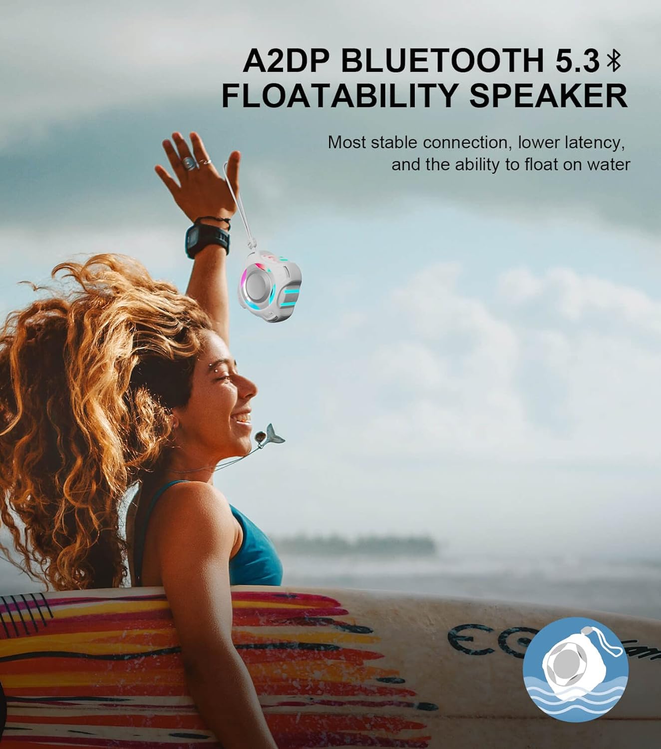 comiso Shower Bluetooth Speaker, IPX7 Waterproof Speaker with Multiple Light, Floating, Wireless Speakers with Punchy Bass and Loud HD Sound 2000mAh for Travel Beach Shower, Gift for Men, Women