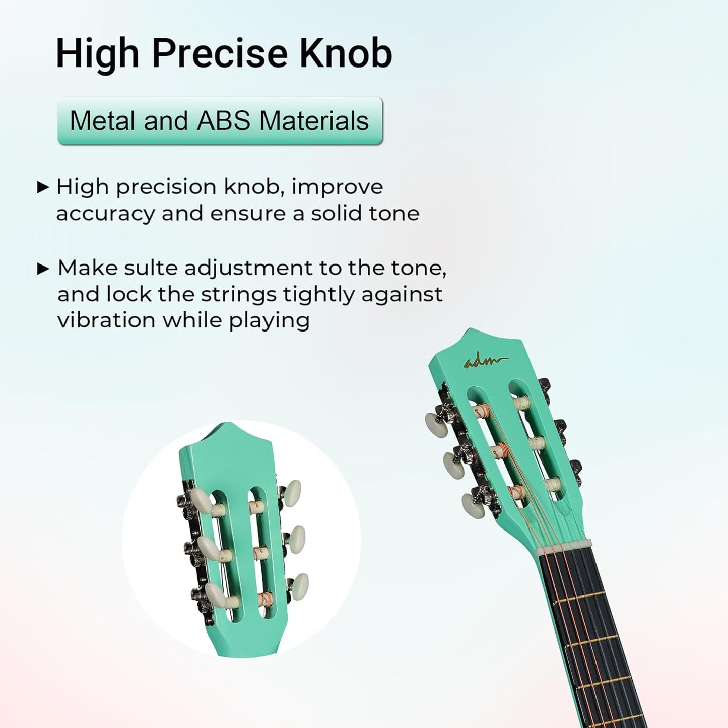 ADM Beginner Acoustic Classical Guitar 38 Inch Nylon Strings Wooden Guitar Bundle Kit for Kid Boy Girl Student Youth Guitarra Online Lessons with Gig Bag, Strap, Tuner, Strings, Cyan Green