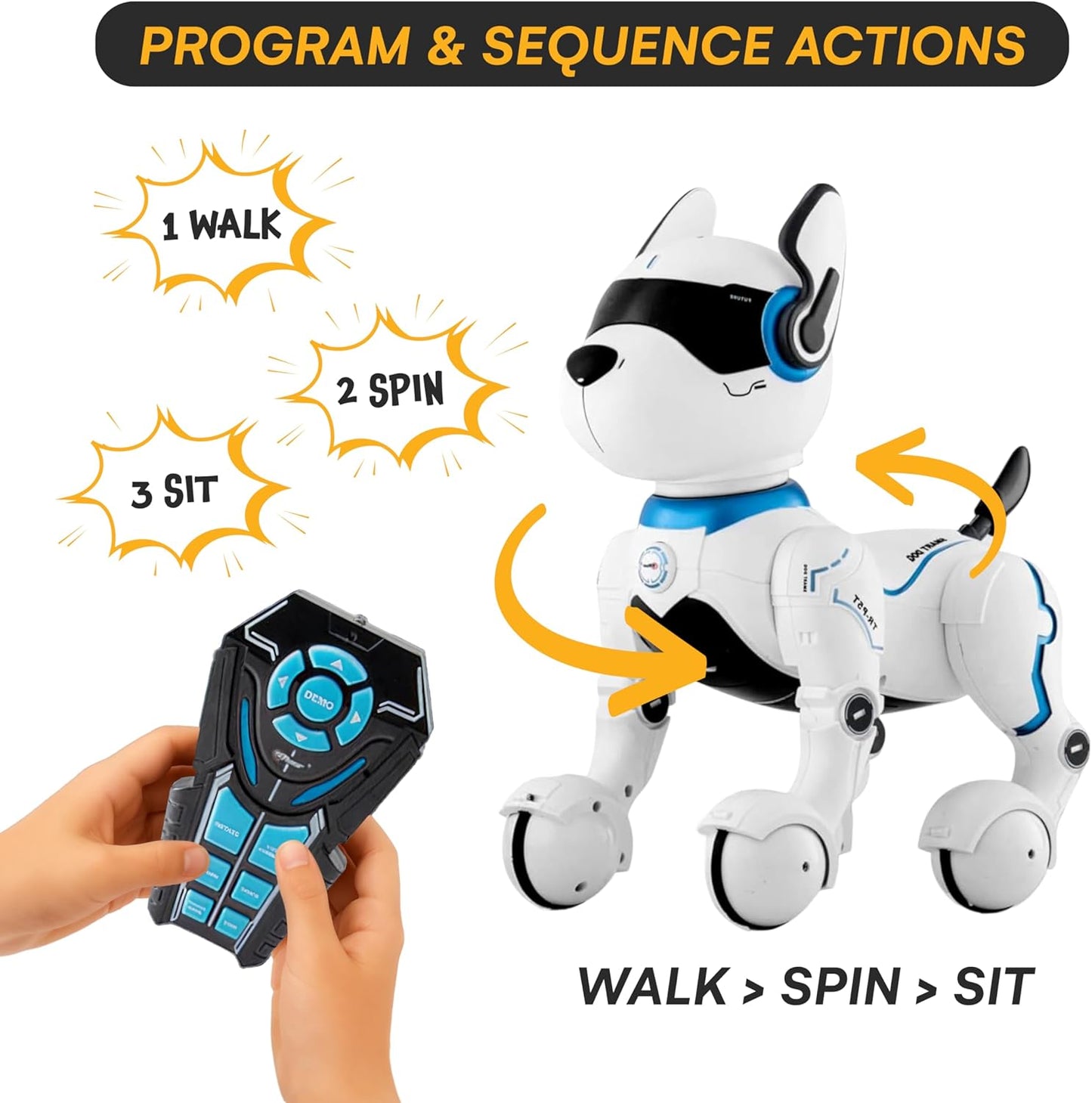 Top Race Rechargeable Robot Dog- Interactive Smart Robo Dog for Kids Ages 5-7 - Programmable with Remote Control, Voice and Touch Features - Realistic Actions and Perform Tricks - 4x5x6 Inches (White)