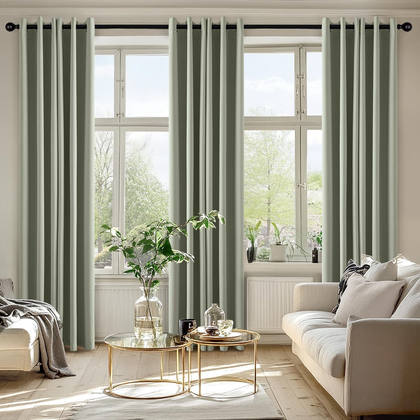 MIULEE Sage Green Blackout Curtains for Bedroom Living Room 72 Inches Long 2 Panels, Thermal Insulated Drapes Solid Grommet Top Noise Reducing Light Green Window Treatments Set W40 x L72 Inch