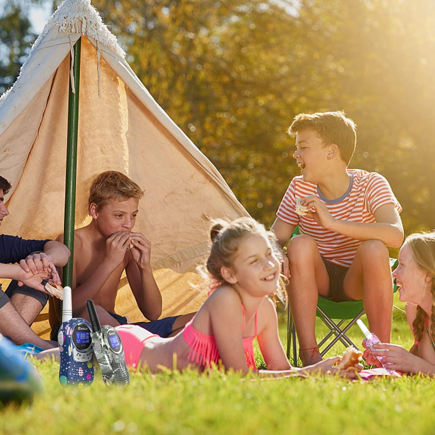 QNIGLO Camping Walkie Talkies for Kids Rechargeable, Camo Kids Walkie Talkies for Boys Girls fit Outdoor Adventure Game Spy Gear Hiking, Army Police Toys for 3 4 5 6-12 Year Old