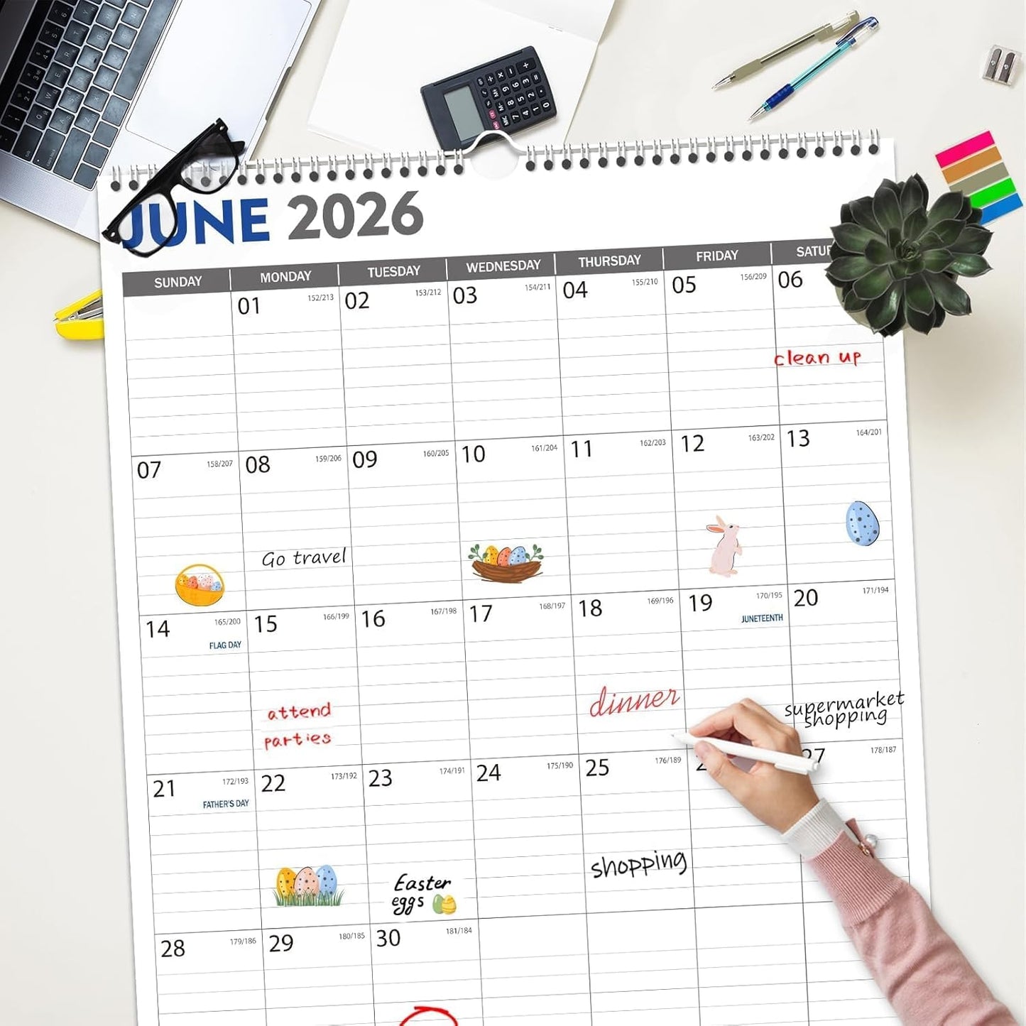 GuassLee Extra Large Wall Calendar 2025, 36"x 24" Jumbo Vertical Wall Planner 2025-2026 from June 2025 to December 2026,19 Months with Julian Dates and Notes for Office School Home Teacher Planning