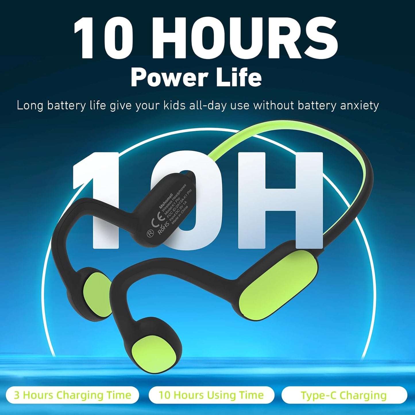 Kids Headphones, Bluetooth 5.2 Air Conduction Open Ear Headphones, 85dB Volume Limiting-Green