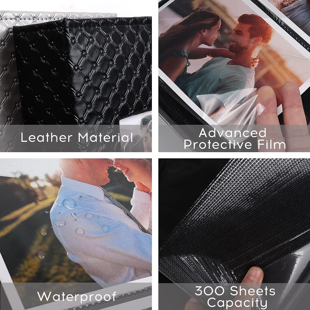 RECUTMS Premium Leather Photo Album - Holds 300 4x6 Photos, Black, Perfect for Baby Growth, Family, Wedding, Anniversary, Birthday Gifts