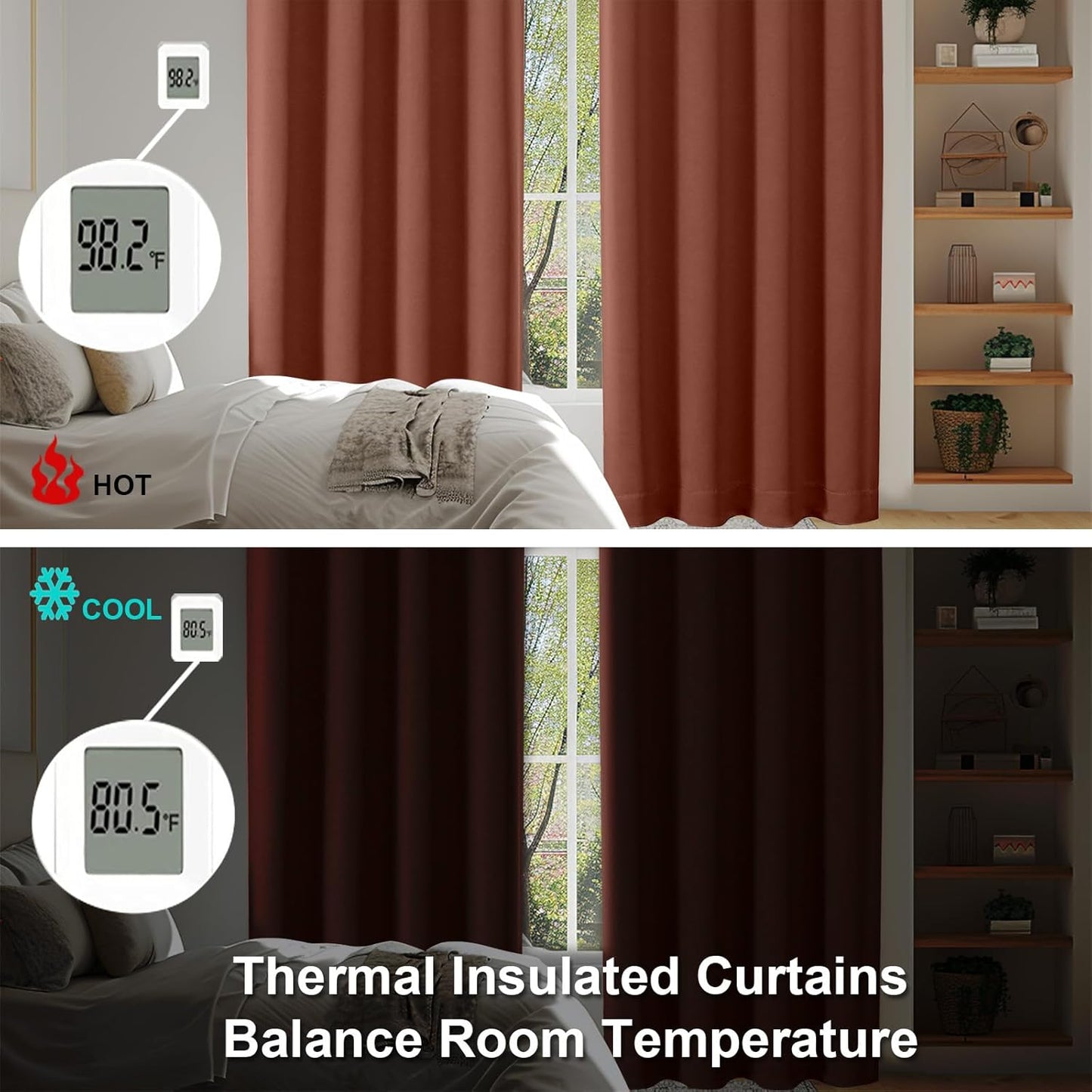 Simplebrand Ava Terracotta Short Blackout Curtains for Bedroom 45 Inches Long 2 Panels Set, Solid Thermal Insulated, Energy Saving Window Treatment Curtains Blackout Drapes, W40 x L45 Inch, Terracotta