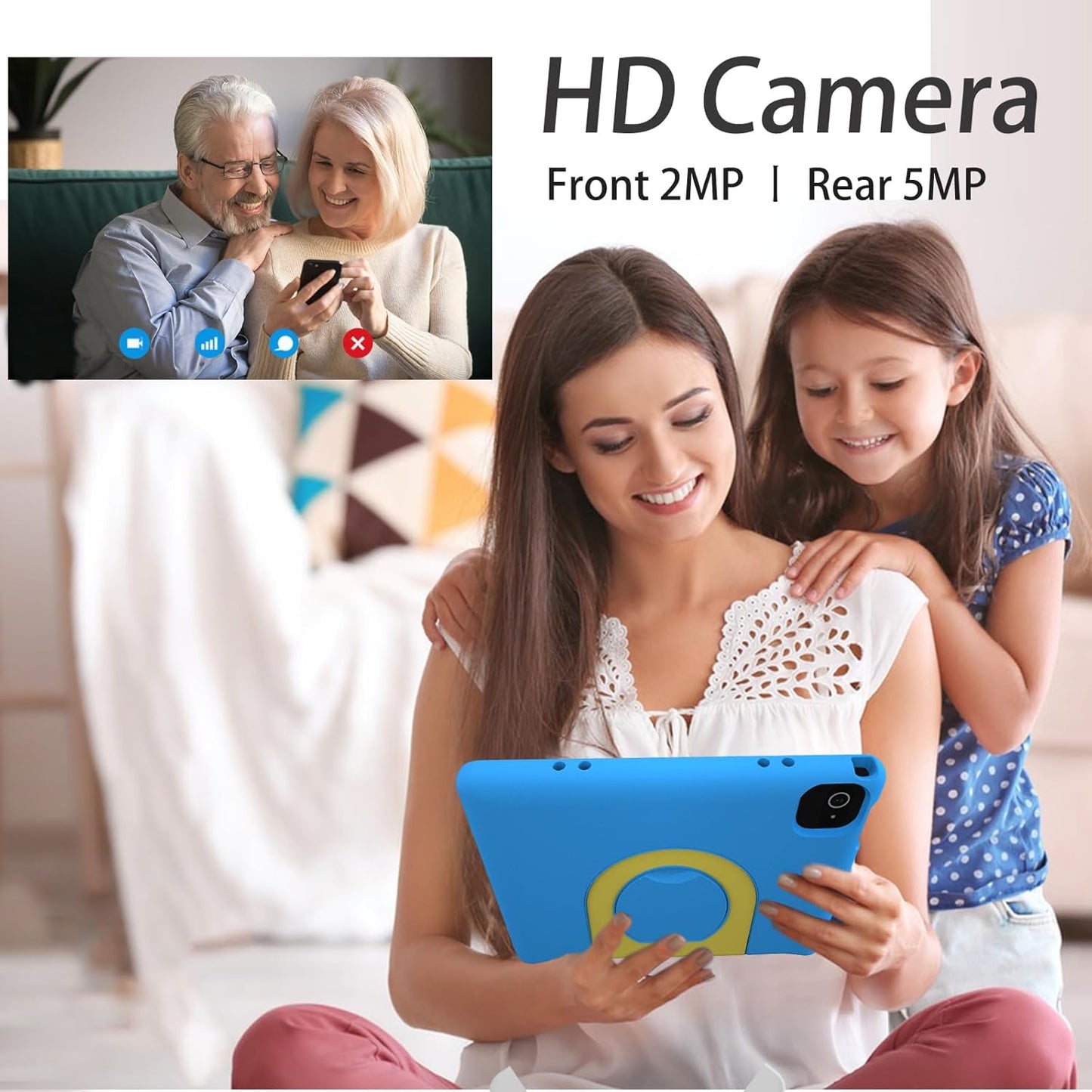 Kids Tablet, 10.1 Inch Tablet for Kids, Android 14, 64GB, Octa-Core CPU, WiFi, Big Battery, Kids Conten, Parental Control, HD Display Children Tablet Age 3-12, Bluetooth, Blue Shockproof Case