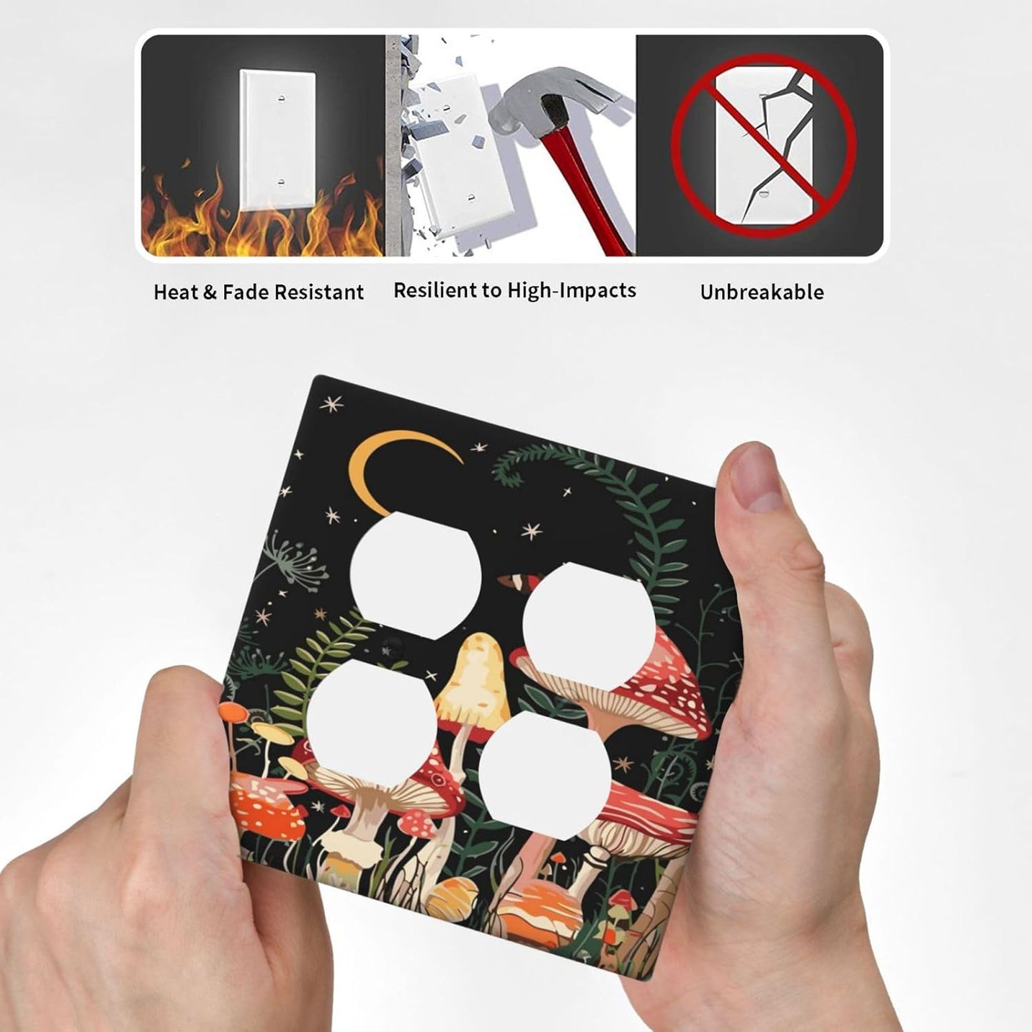 Moon Star Red Mushroom Forest Butterfly Green Plant Outlet Covers 2 Gang Double Duplex Decorative Light Switch Covers Electrical Wallplates Socket Faceplate for Kids Room Home Decor