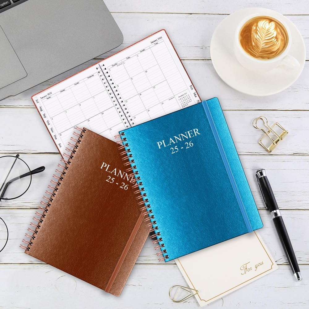 Planner 2025-2026 - Weekly & Monthly Planner Runs from Jul 2025 to Jun 2026, 8.5 x 11", 12 Month Tabs, Inner Pocket, PU Leather Cover with Twin-Wire Binding, Monthly Planners 2025-2026, Brown