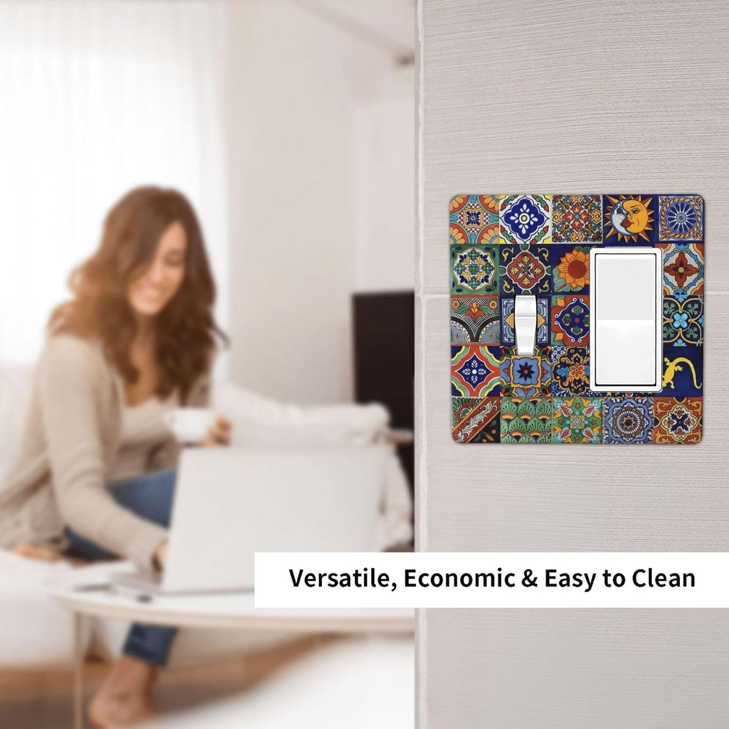 Talavera Mexican Tiles Traditional Color Decoration Print Outlet Covers 1 Toggle 1 Rocker Combination Decorative Wall Plate Electrical Switch Plates Light Switch Cover Plate for Kitchen Bathroom Decor