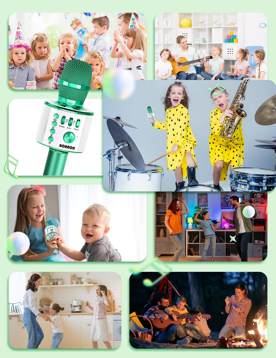 BONAOK Wireless Bluetooth Karaoke Microphone, 3-in-1 Portable Handheld Mic Speaker for All Smartphones, Gifts for Boys Kids Adults All Age Q37(Green)