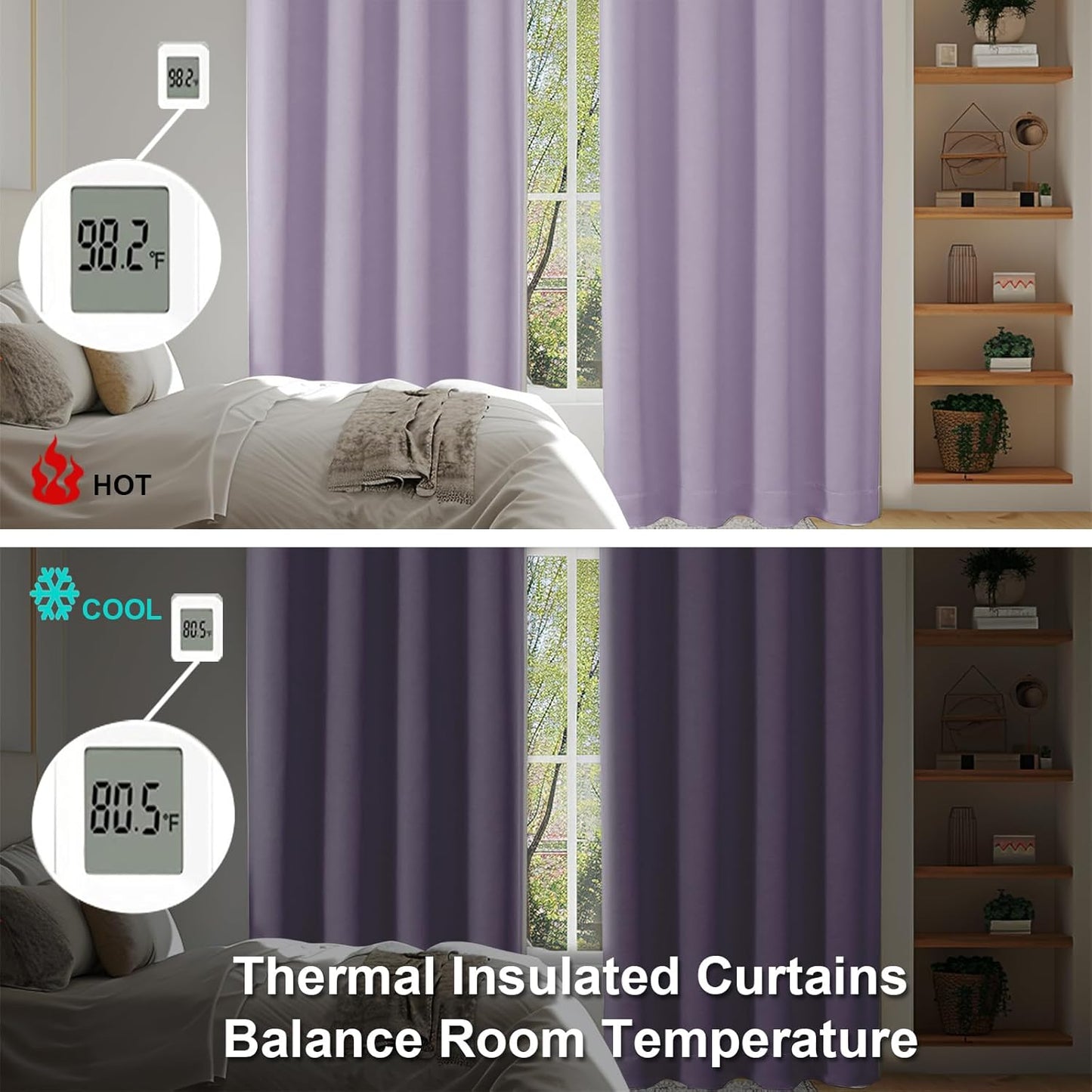 Simplebrand Ava Lilac Blackout Curtains for Bedroom 96 Inches Long 2 Panels, Solid Thermal Insulated, Energy Saving Nursery Window Treatment Curtains Blackout Drapes, W40 x L96 Inch, Lilac