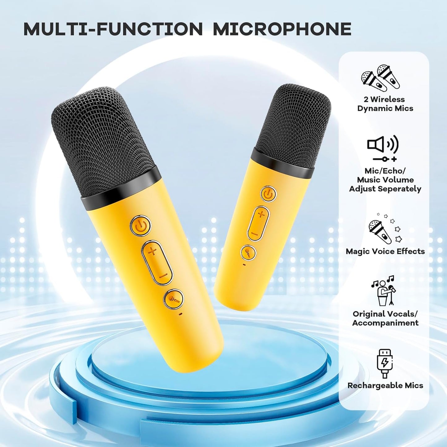 YLL Mini Karaoke Machine for Kids Adults, Portable Bluetooth Speaker with 2 Wireless Microphones, Birthday Gifts Toys for Girls Boys Ages 3, 4, 5, 6, 7, 8, 9,10,11,12+ Years Old Toddler (Yellow)