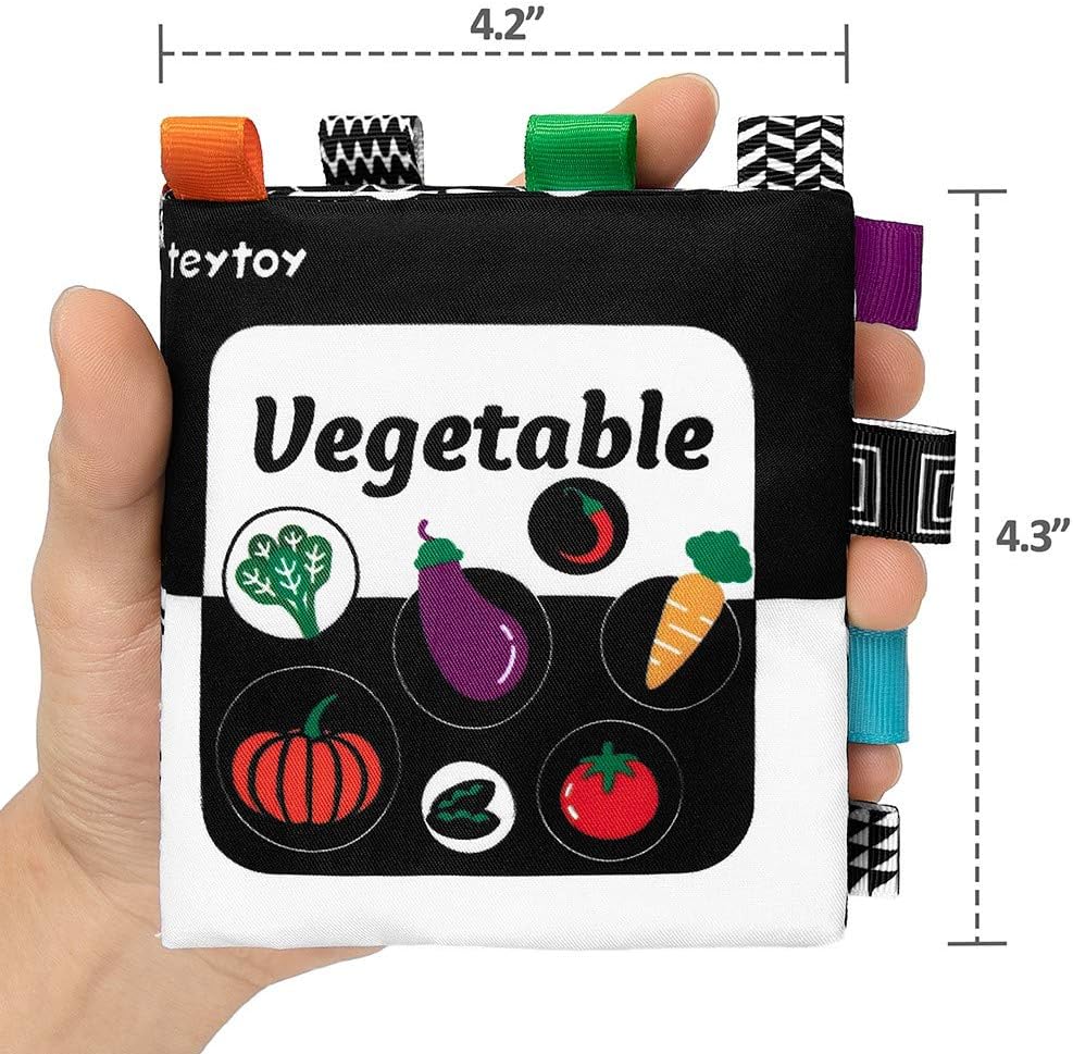 teytoy Baby Soft Cloth Book Set 6 PCS, Black and White High Contrast Baby Activity Crinkle Books for 0 3 6 9 12 Months Newborn Infants Babies Boys and Girls Early Educational Learning Toys