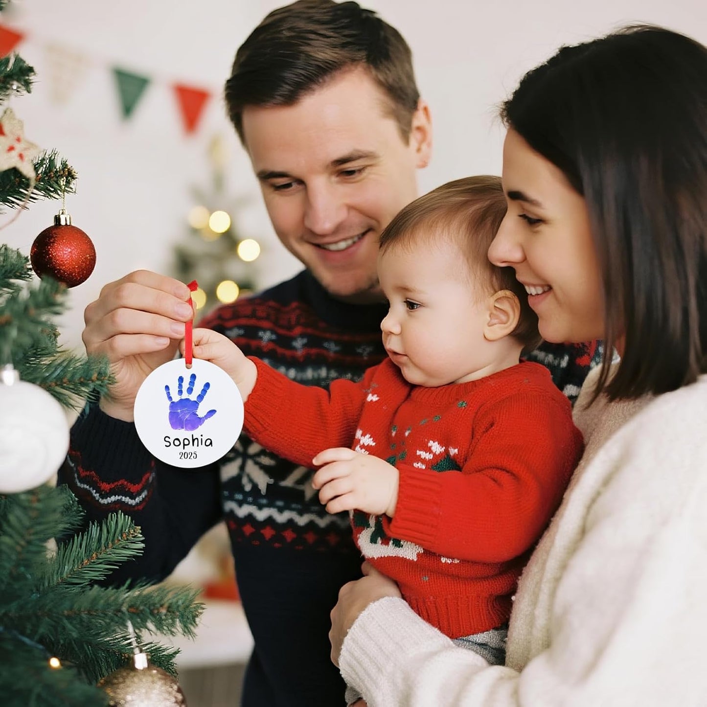 Baby Hand and Footprint Ornament - Baby's Frist Christmas Ornaments with Custom Photo, Name, Date - Personalized Baby Gifts, Newborn Keepsake, New Mom Gifts
