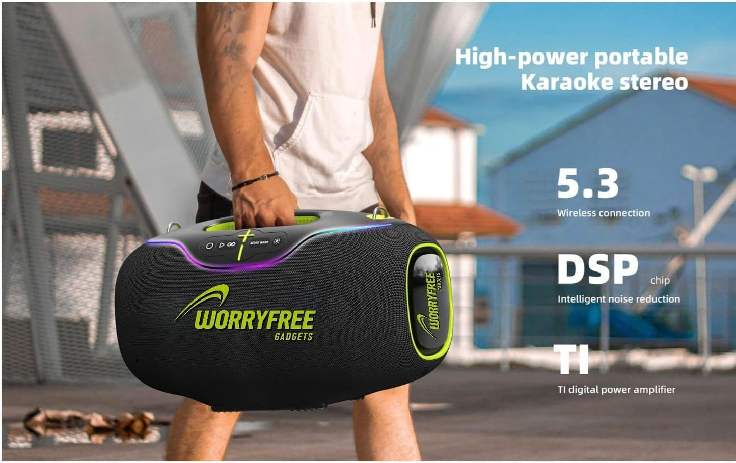 350W Wireless Bluetooth Speaker, RGB Lights, Mic with EQ & Volume Control, 10M Range (Black-A80)