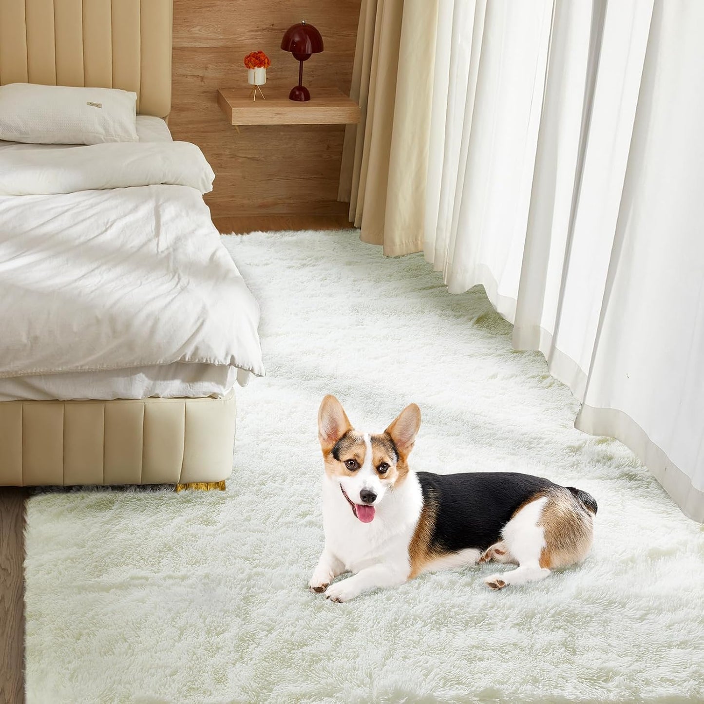 Ultra Soft Rug for Living Room, 8X10 Fluffy Shag Area Rug for Bedroom, Modern Shaggy Carpets Fuzzy Rug for Teens Dorm Nursery Home Decor Aesthetic, Upgrade Anti-Skid Durable, Cream White