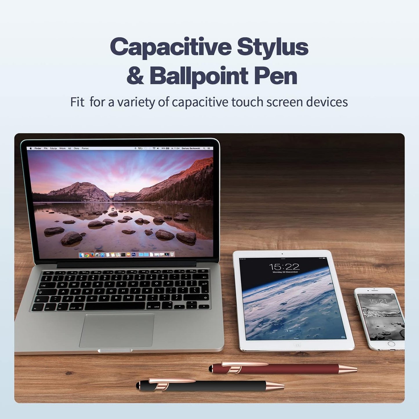 8 Pieces Ballpoint Pen with Stylus Tip Black Ink 2 in 1 Stylus Metal 1.0 mm Medium Point Smooth Pen Rainbow Colorful Rubberized Ballpoint for Touch Screen Tablet(Red, Green, Navy, Black)