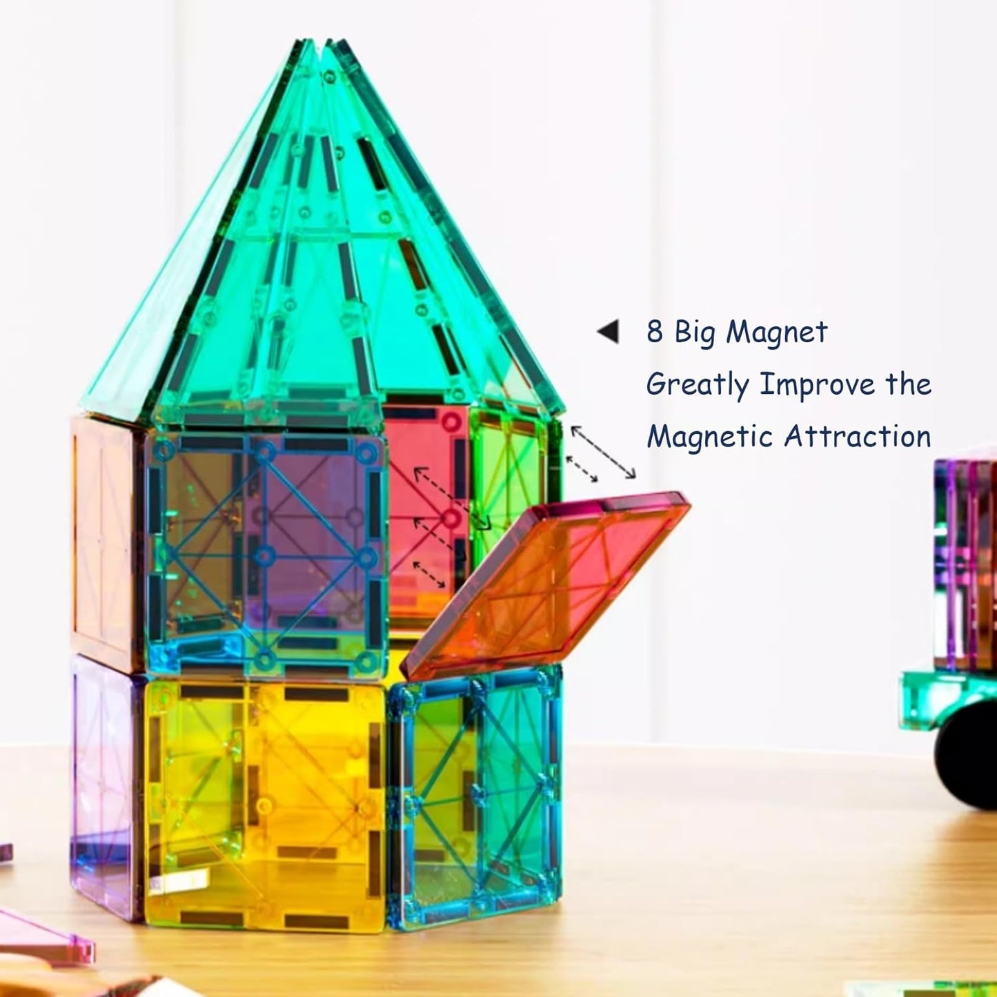 110PCS Magnetic Tiles with 2 Cars, STEM 3D Building Blocks for Kids Ages 3-8, Montessori Magnet Construction Toys for Preschool Classroom