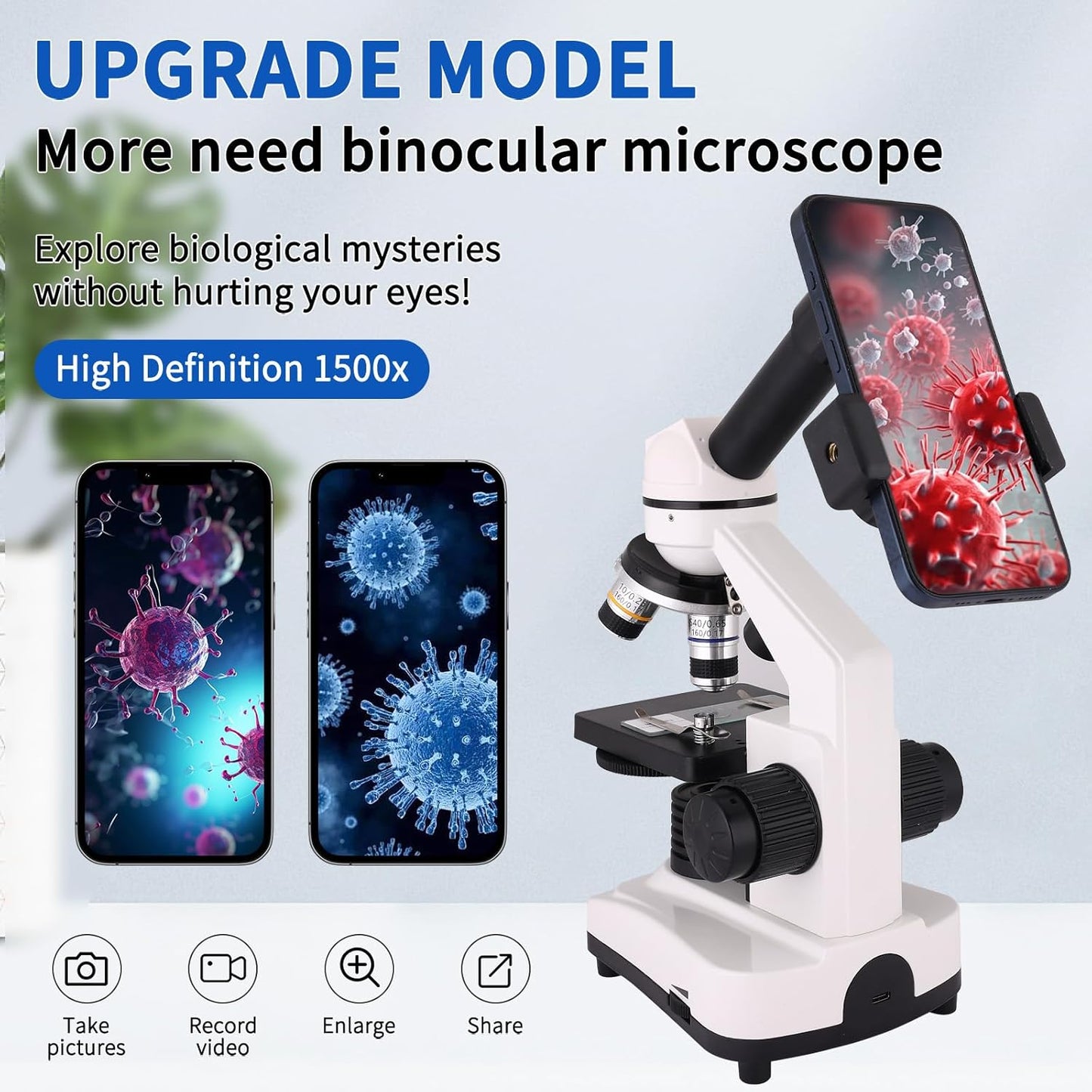 Microscope for Adults 40x-2000x Compound Microscope with Dual LED Illumination for School, Home, Lab, Beginners