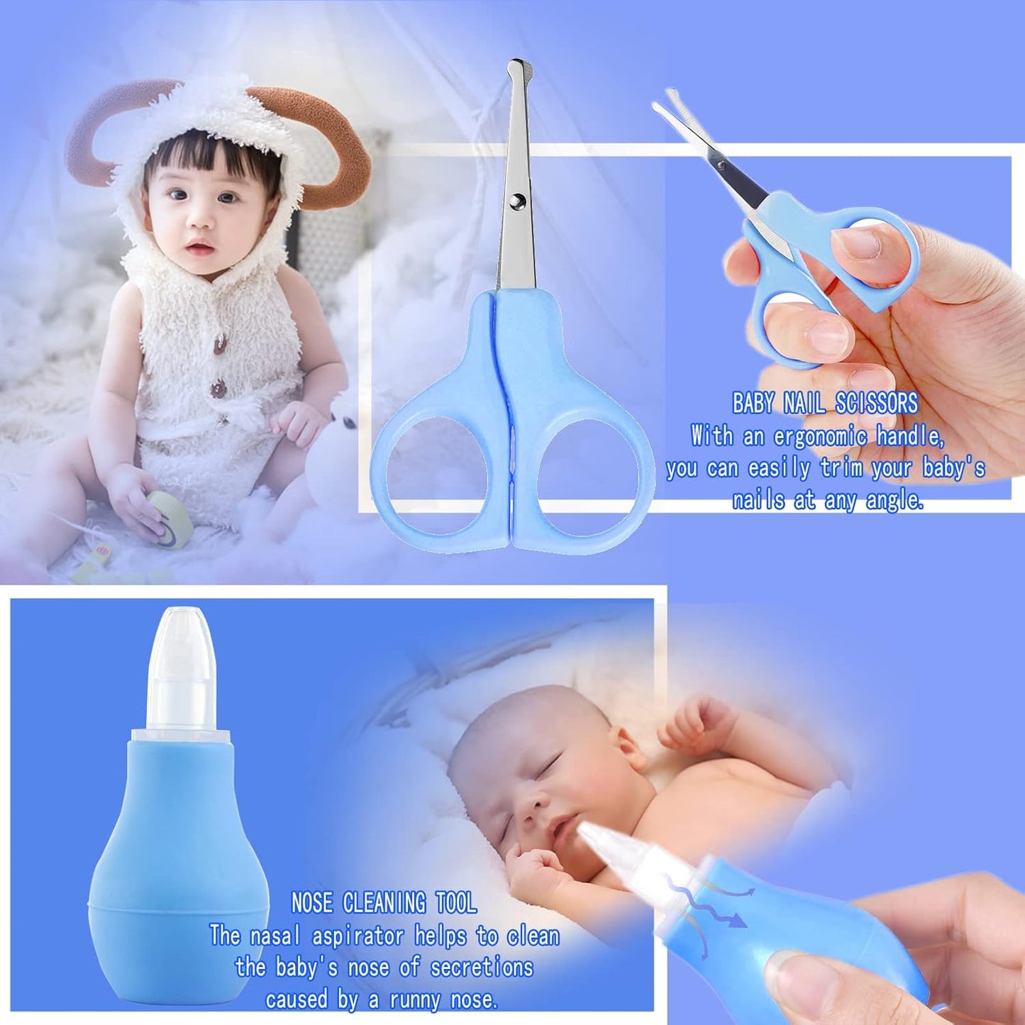 Baby Care Kits,Baby Grooming Kit,10 in 1 Newborn Essentials Must Haves,Baby Nail Clippers Baby Brush Baby Comb Earpick Nose Cleaning Tool Baby Nail File Nursing Baby Kit (Blue)