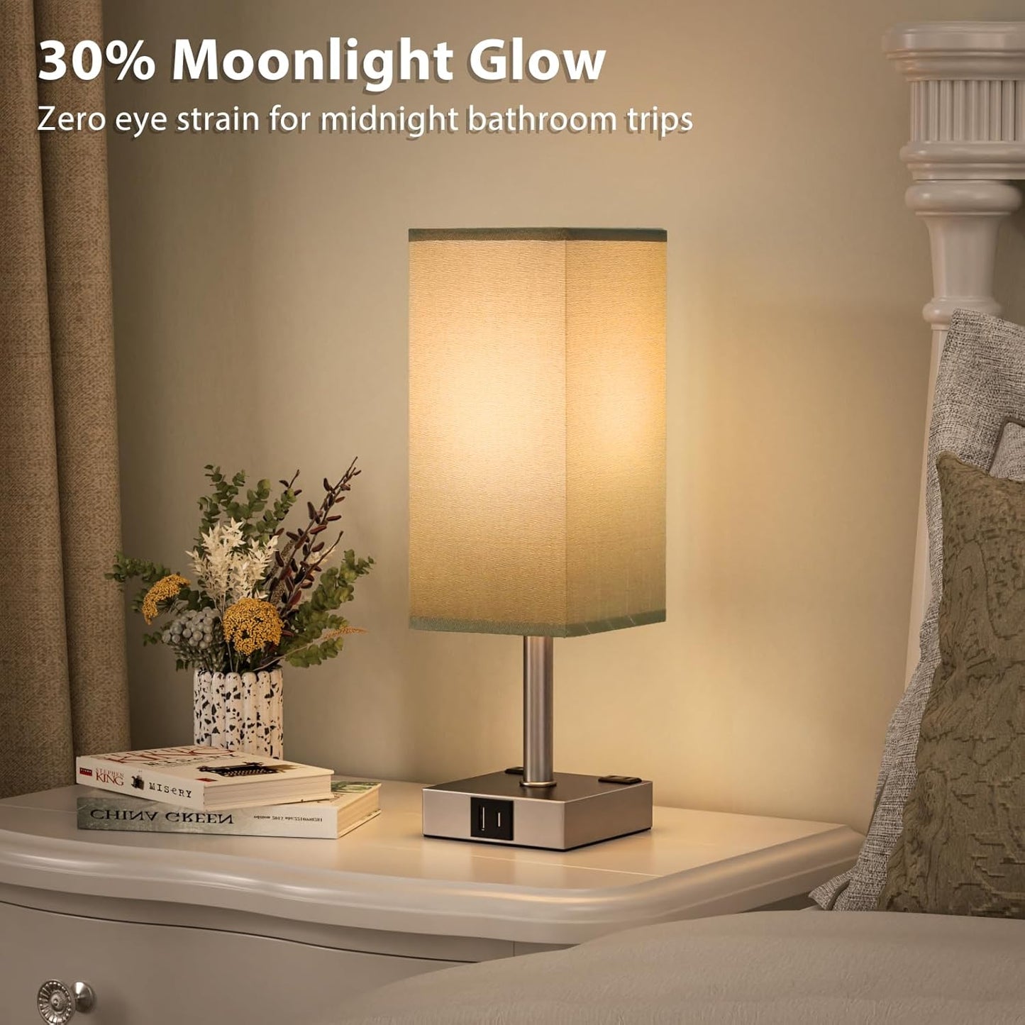 Dark Grey Touch Lamps Set of 2 - Nightstand Lamp with USB-C + A Charge Ports & AC Outlets, 3-Way Dimmable Bedside Lamp, Small Table Lamp Light for Bedroom (Bulb Included)