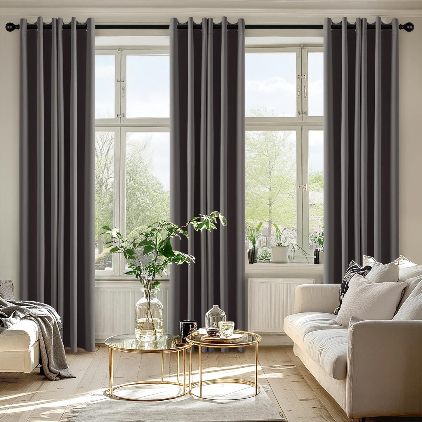 MIULEE Grey Blackout Curtains for Bedroom Living Room 84 Inches Long 2 Panels, Thermal Insulated Room Darkening Drapes Solid Grommet Top Noise Reduction Light Blocking Window Treatments 40x84 Inch