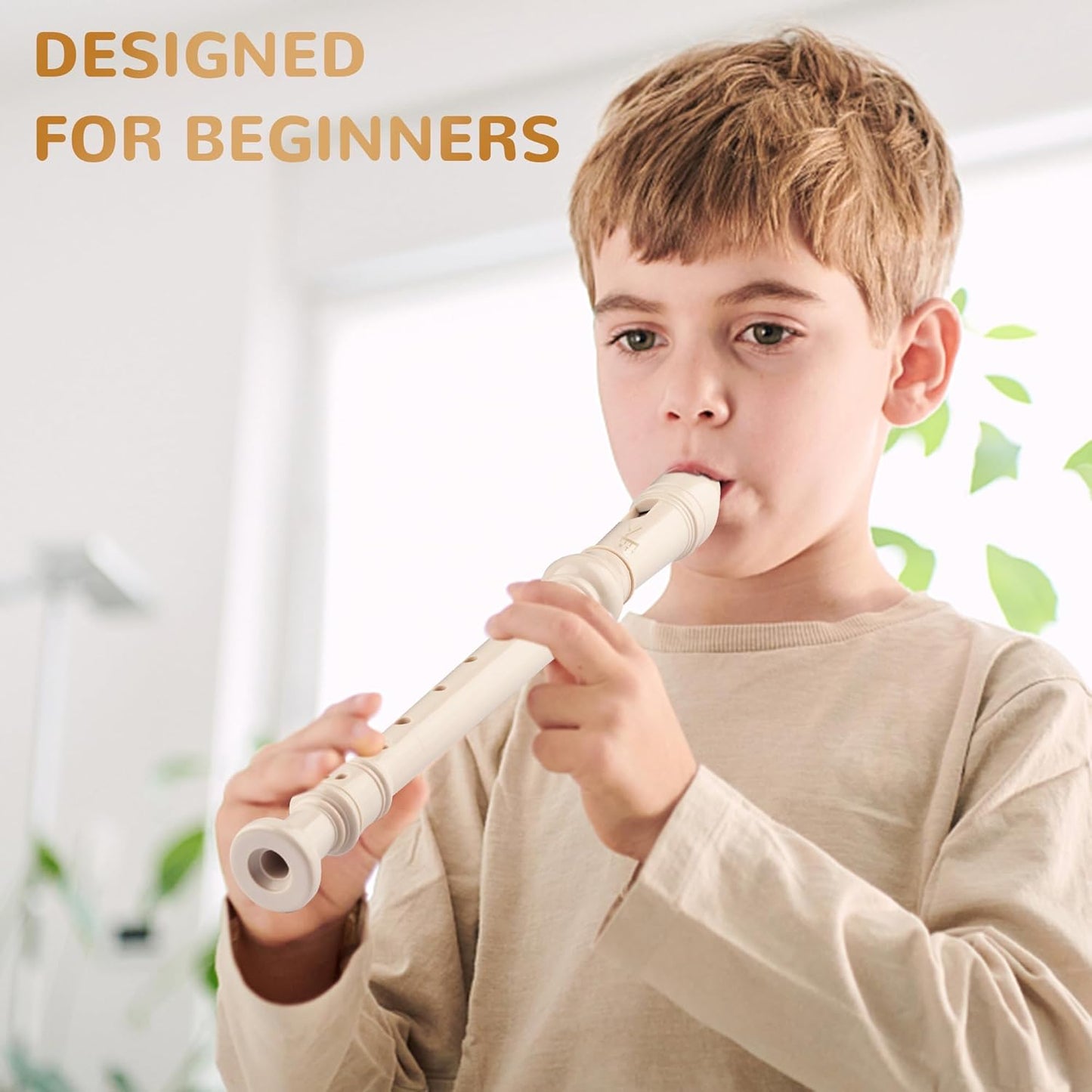 Soprano Recorder 8-Hole Instrument for Beginners Kids Students, Baroque Style C Key Flute with Cleaning Rod & acking Bag for Education & Entertainment - Beige
