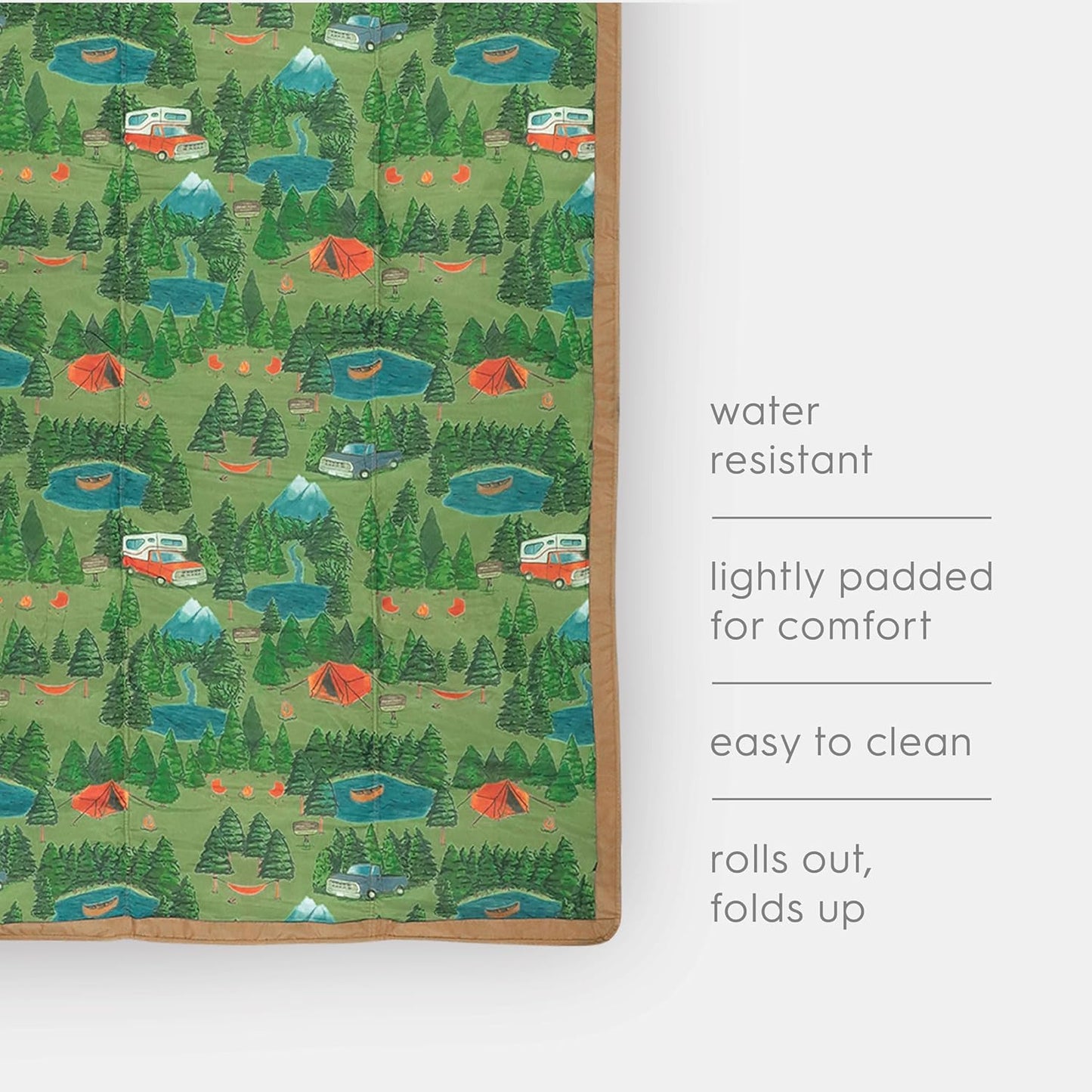 Little Unicorn 5'x10' XL Outdoor Family Picnic & Beach Blanket | Durable & Water-Resistant Fabric | Compact Fold & Easily Wipes Clean | Zipper Pocket (Camp)