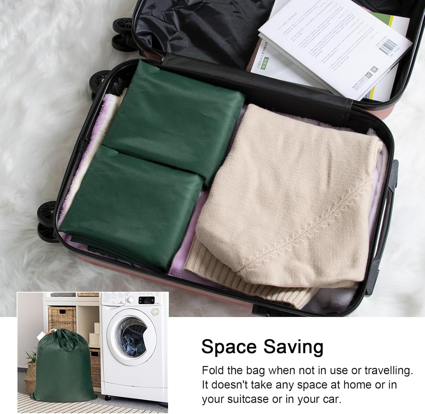 Polecasa Small Heavy Duty Laundry Bag with 130gsm Tear Resistant Fabric and Handles, Easy to Carry Durable Dirty Clothes Drawstring Bag, Perfect for College Dorm, Travel 2 Pack 21”x24”, Green