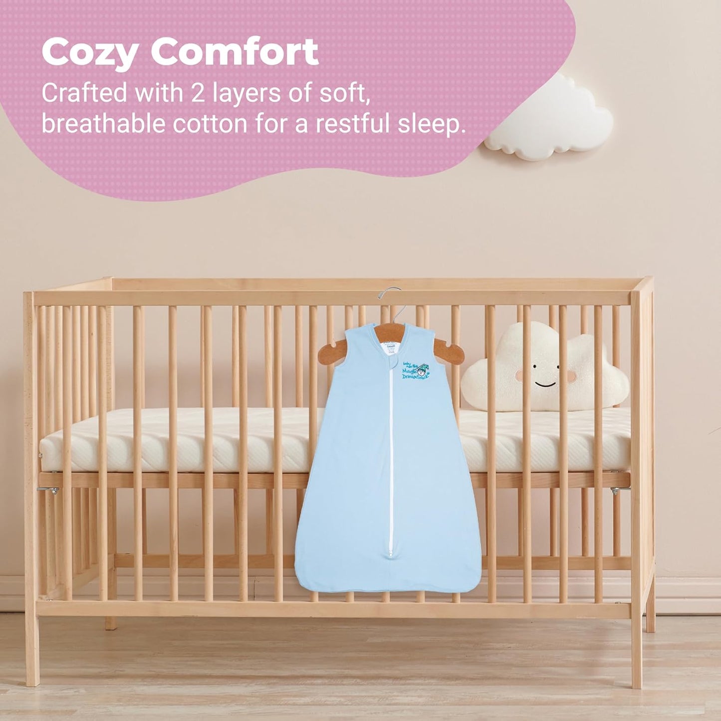 Magic Sleepsuit Baby Merlin's Cotton Baby Swaddle Transition Product - Soft and Cozy Design, Double Zipper for Easy Diaper Changes, Promotes Safe Sleep, 3-6 Months - Cream - Small 12-18lbs