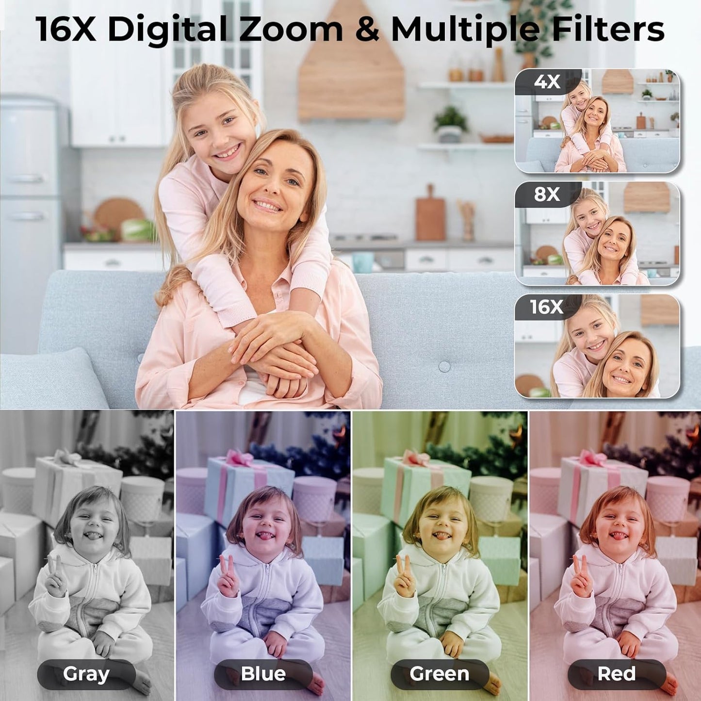 Upgrade Digital Camera, FHD 4K 44MP Autofocus Digital Point and Shoot YouTube Camera with 16X Zoom, 32GB SD Card, Compact Digital Camera Cheap for Teens Boys Girls Kids White