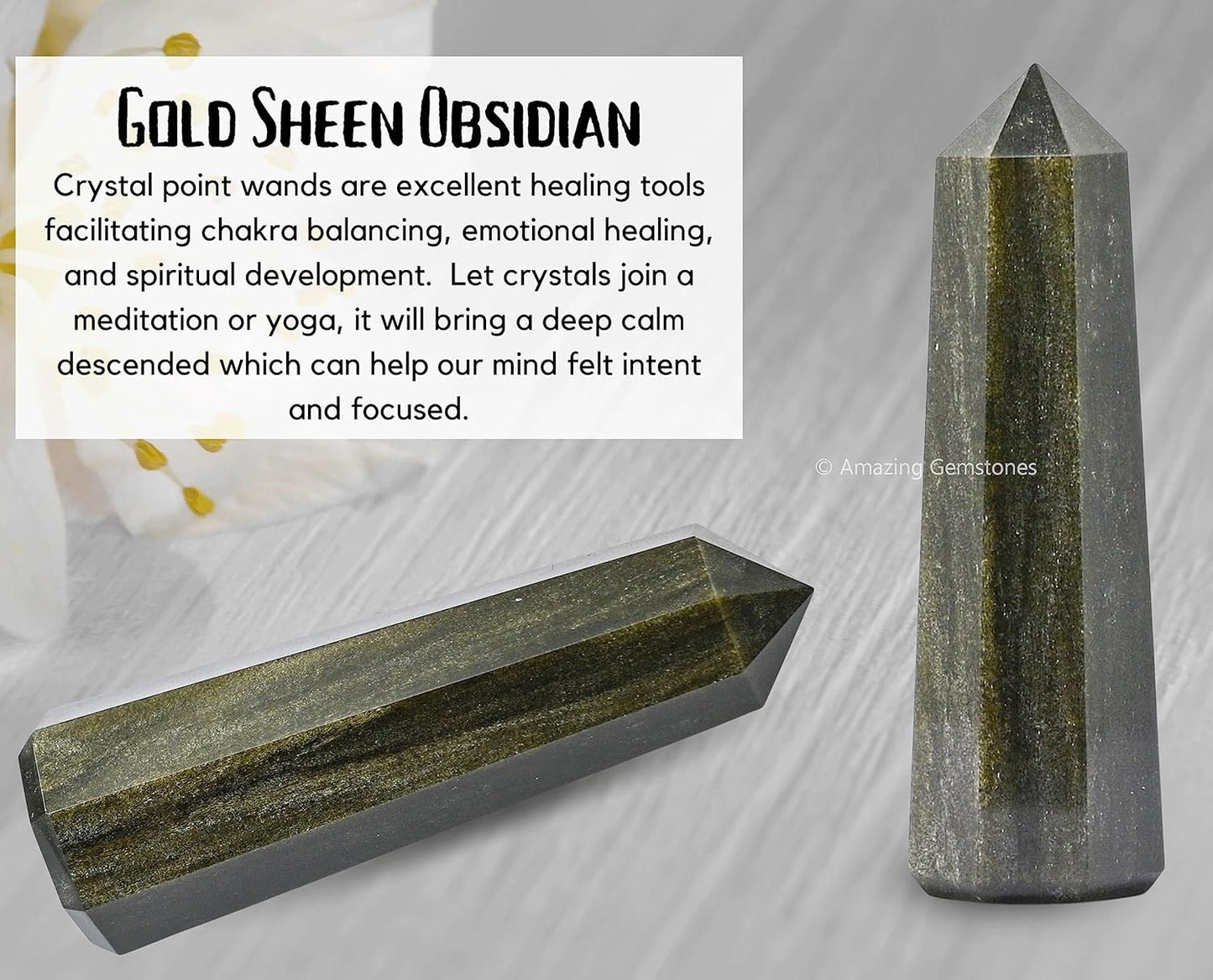 Amazing Gemstone Golden Sheen Obsidian Crystal Towers - Natural Healing Crystal Point Obelisk for Reiki Healing and Crystal Grid (3 Inch)