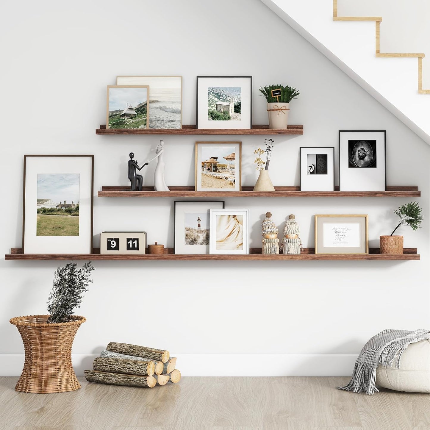 Floating Picture Ledge Shelves for Wall Set of 4, 72 Inch Wall Shelves with Lip Long Large Nursery Book Shelf for Toys Storage Kids Bookshelf Wall Mounted Living Room Bedroom Decor Frames