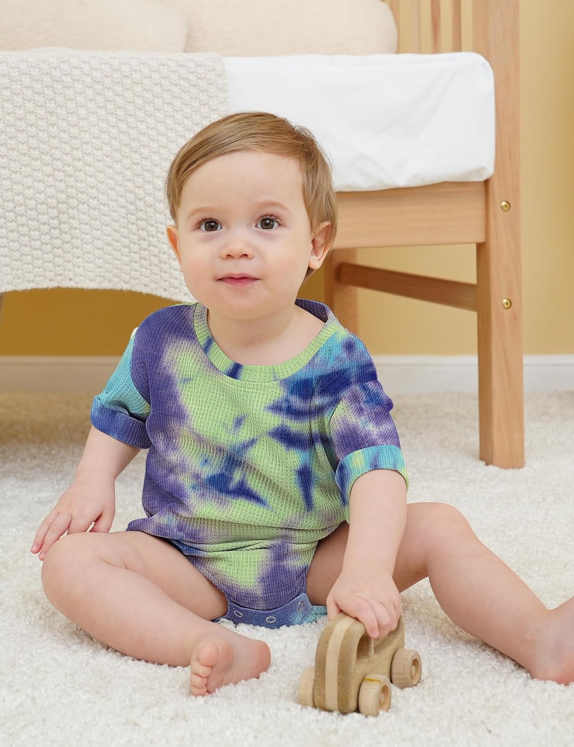 Jimonda Baby Bodysuit Newborn Tie Dye Clothes Infant Waffle One Piece Romper Baby Boys Girls Short Sleeve Jumpsuit Outfits