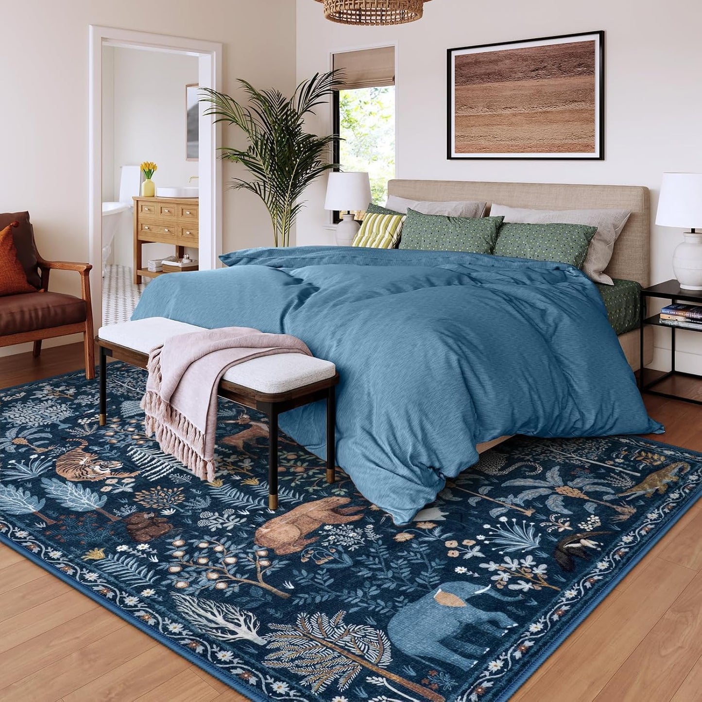 OJIA Jungle Print Rugs for Living Room 8x10 Washable Area Rugs for Bedroom, Modern Non-Slip Ultra-Thin Soft Large Carpet Non-Shedding Nursery Rug for Teens Kids Playroom Dining Room Home Decor