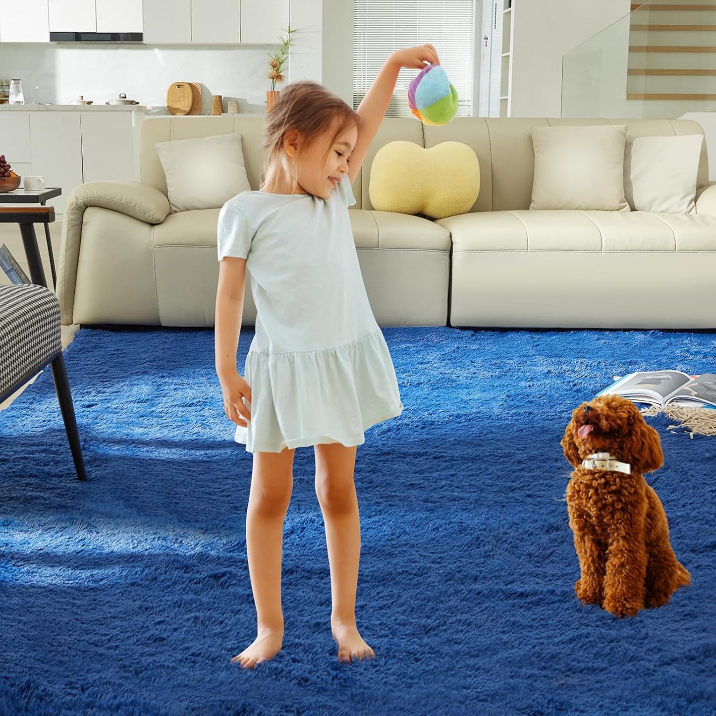 Ultra Soft Rug for Living Room, 5X8 Fluffy Shag Area Rug for Bedroom, Modern Shaggy Carpets Fuzzy Rug for Teens Dorm Nursery Home Decor Aesthetic, Upgrade Anti-Skid Durable, Blue