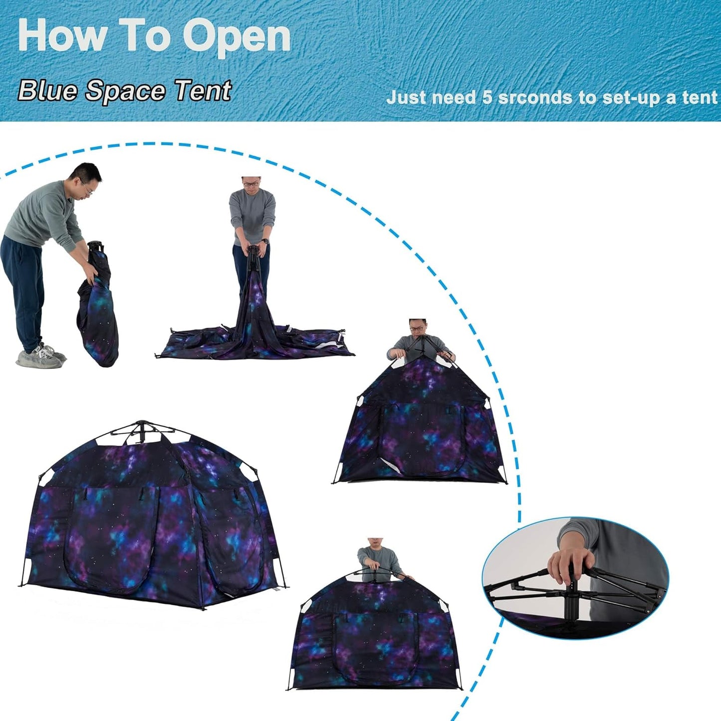 Kids Play Tent-Portable Playhouse Children House -Easy Set up Indoor Outdoor with Carry Bag for Kids-Light Strip Design for Night use -Space for Children and Parents-Birthday (Galaxy)