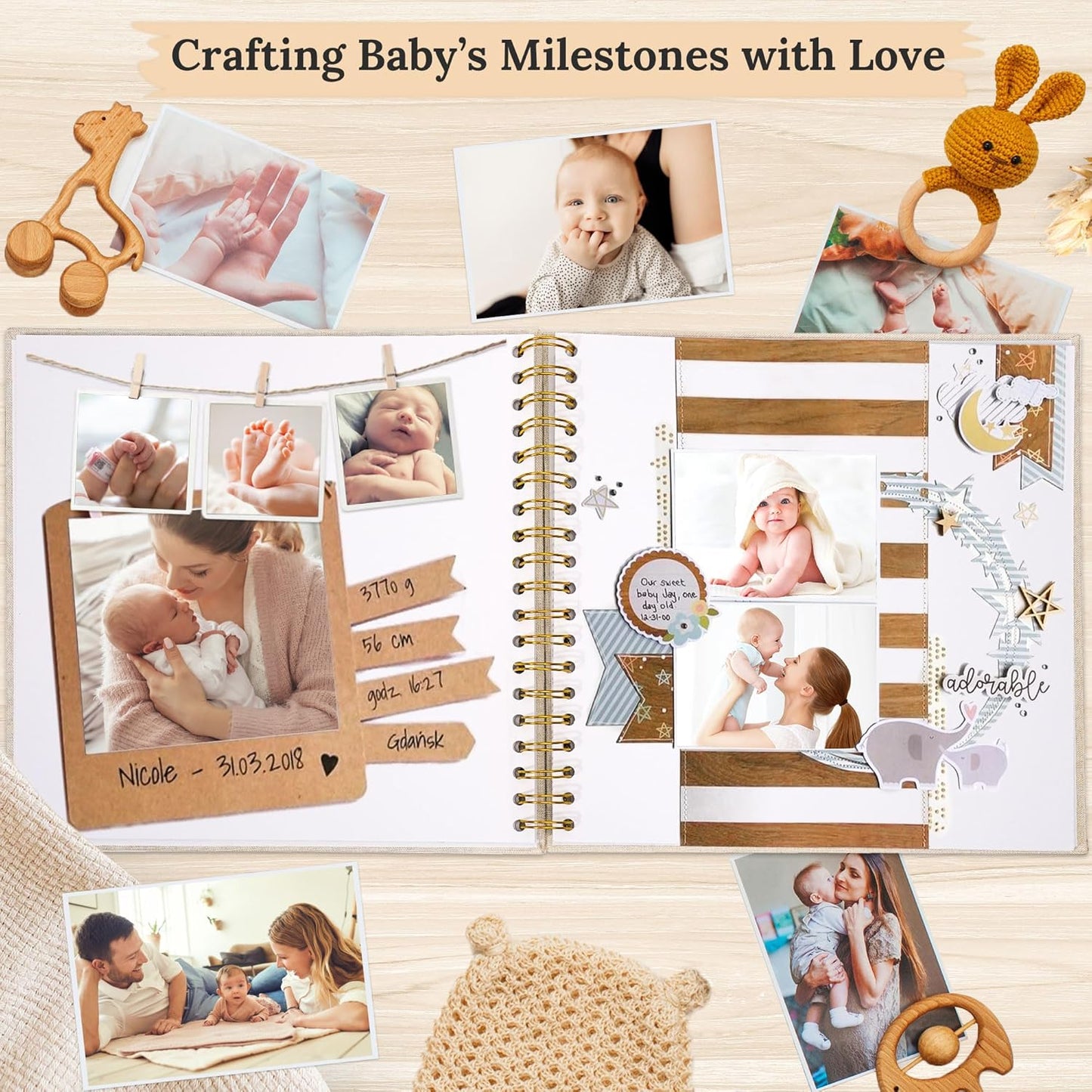 Scrapbook Photo Album Linen Cover, 10 x 10 Inch Hardcover Kraft White Pages Memory Book, for Travel Wedding Guest Book Christmas Baby Shower (40 Sheets/ 80 Pages,Light Blue)