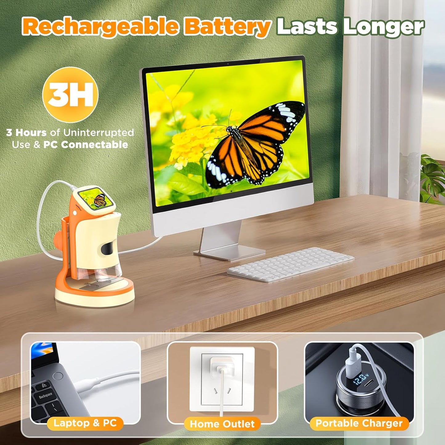 Microscope for Kids 2-in-1 Pocket Portable 1000X 2.0'' HD Screen Handheld Digital Microscopes with 10 Slides, Photo/Video, 6 Adjustable LEDs, Edu Science Kit Gift for Kids Age 5-7 8-12