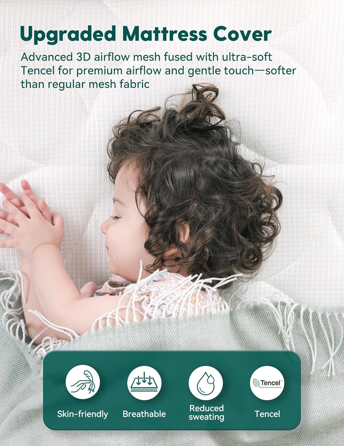BABELIO Crib Mattress Ultra-Breathable 100% Washable Core Dual Sided Baby Toddler Mattress with Removable Machine-Washable Cover 52" x 28"