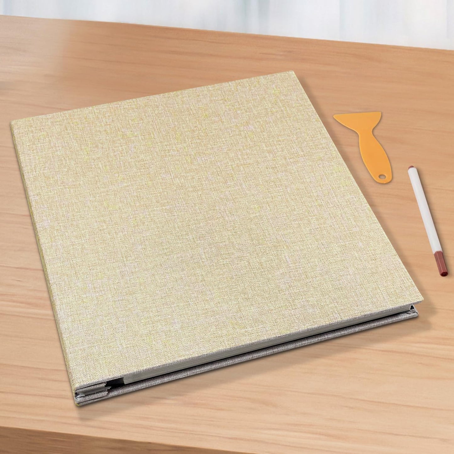 Large Photo Album Self Adhesive Scrapbook Album for 4×6 8×10 Pictures DIY Magnetic Linen Cover Album 40 Pages for Family Wedding Gifts with Metal Pen and Plastic Board