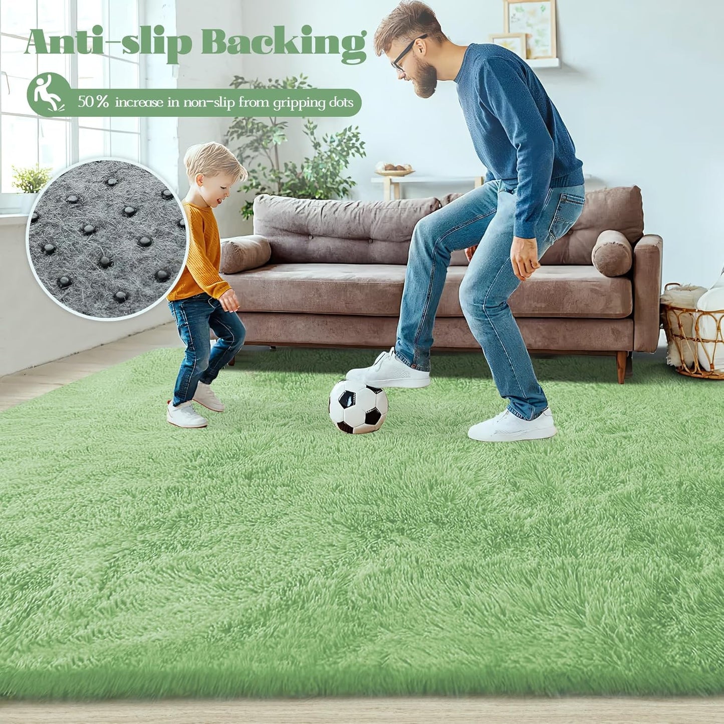 5x7 Area Rug for Living Room: Fluffy Shag Soft Washable Rugs Fuzzy Plush Indoor Carpet for Bedroom Nursery Playroom Dorm Kids Girls Boys Room (Sage Green, 5'x7')