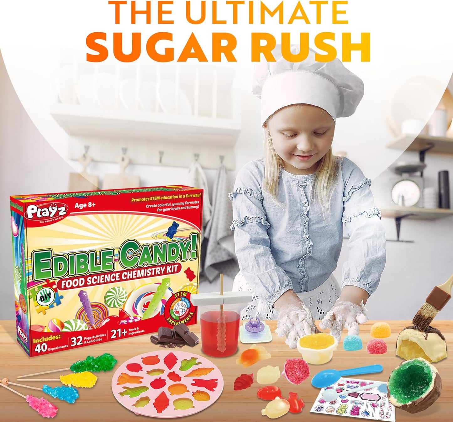 Playz Edible Candy Making Science Kit for Kids Ages 8-12 Years Old - Food Science Chemistry Kid Science Kit with 40 Experiments to Make Your Own Chocolates, Educational Science Kits for Boy & Girls