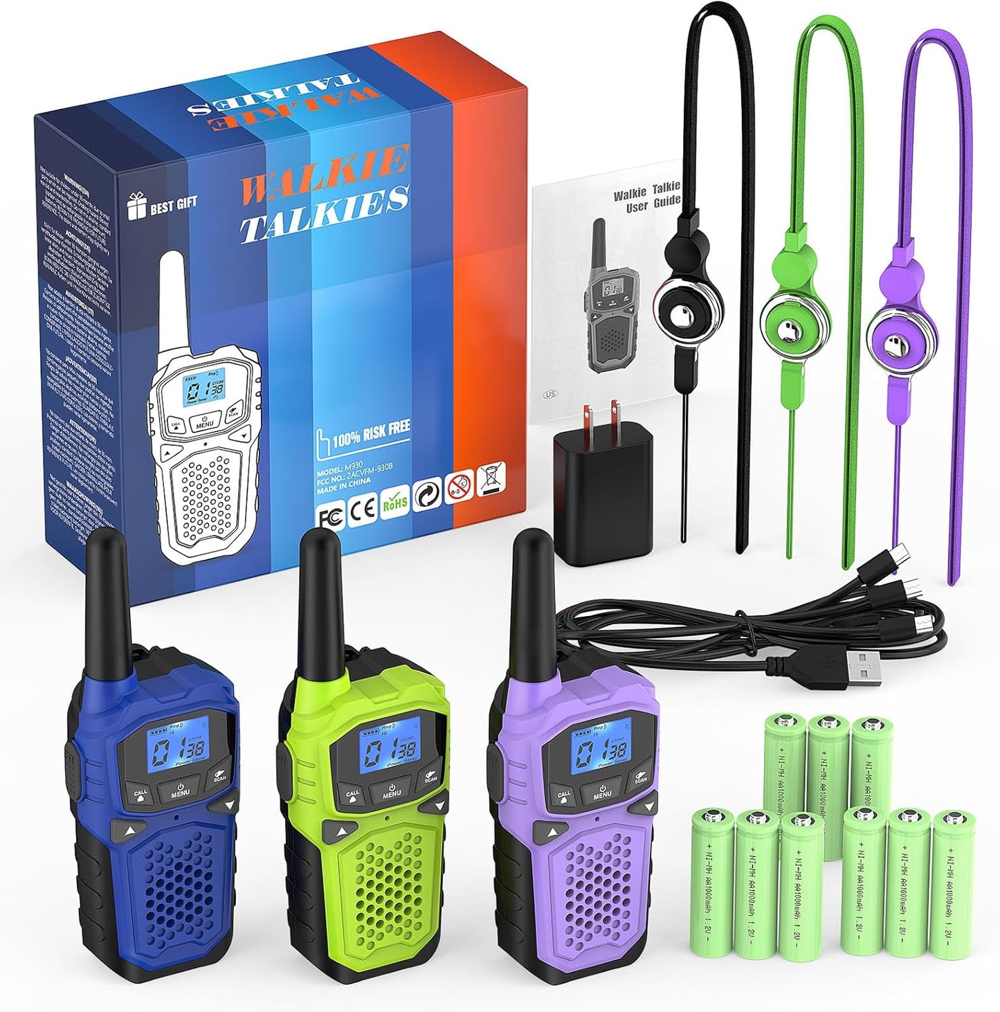 Walkie Talkies for Adults- WokTok Long Range Two Way Radio for Camping Hiking Hand Held Hiking Accessories Camping Gear Xmas Birthday Gift for Kids,SOS Siren,NOAA Weather Alert,3 Radios
