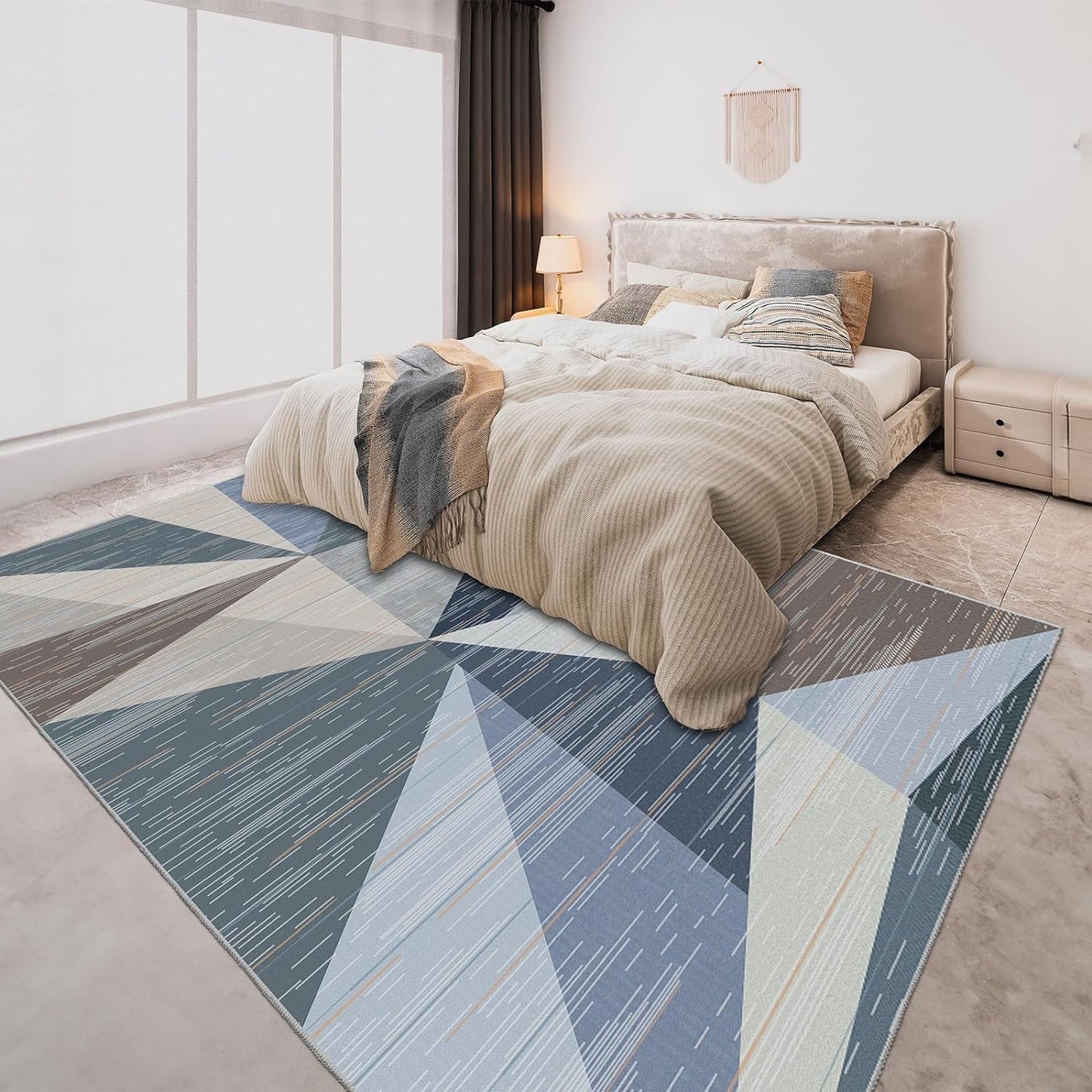 HOMFINE Washable Modern Area Rug - Geometric Style 6x9 Rugs for Living Room, Bedroom, Machine Washable Rug Soft Non Slip Non Shedding Area Rug - Blue, 6'x9'