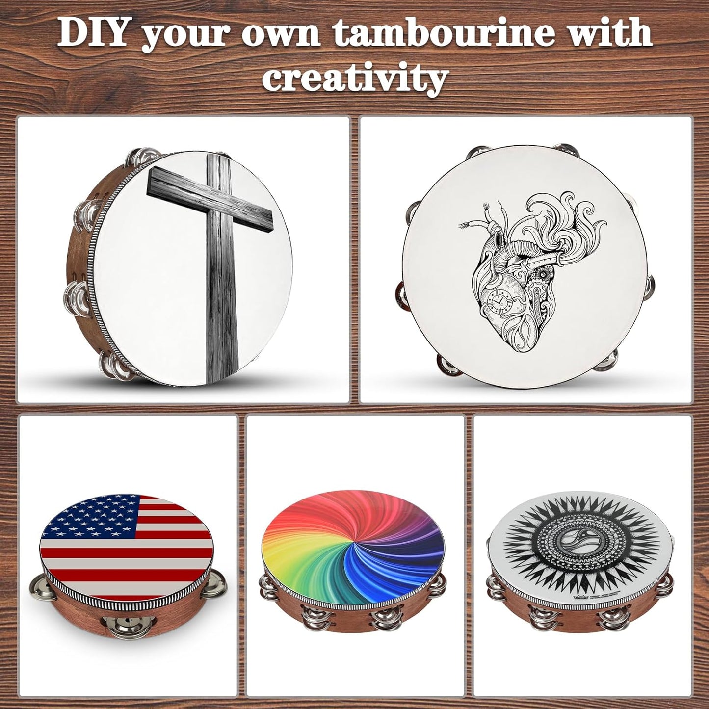 Wooden Hand Held Percussion Tambourine with Storage Bag - 6+8+10 Inches, Ideal for Church, Wedding, Party, Dance, Photo Shoot