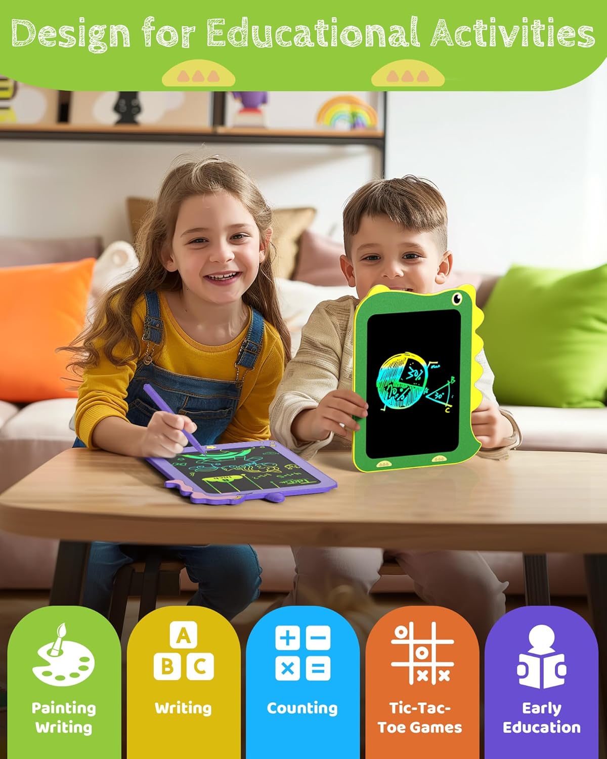 TEKFUN LCD Writing Tablet for Kids, Doodle Board Drawing Pad for Toddlers, Dinosaur Toys for Kids, Travel Toys for 3 4 5 6 Year Old Boys Girls, Easter Birthday Christmas Gifts (8.5in Green)