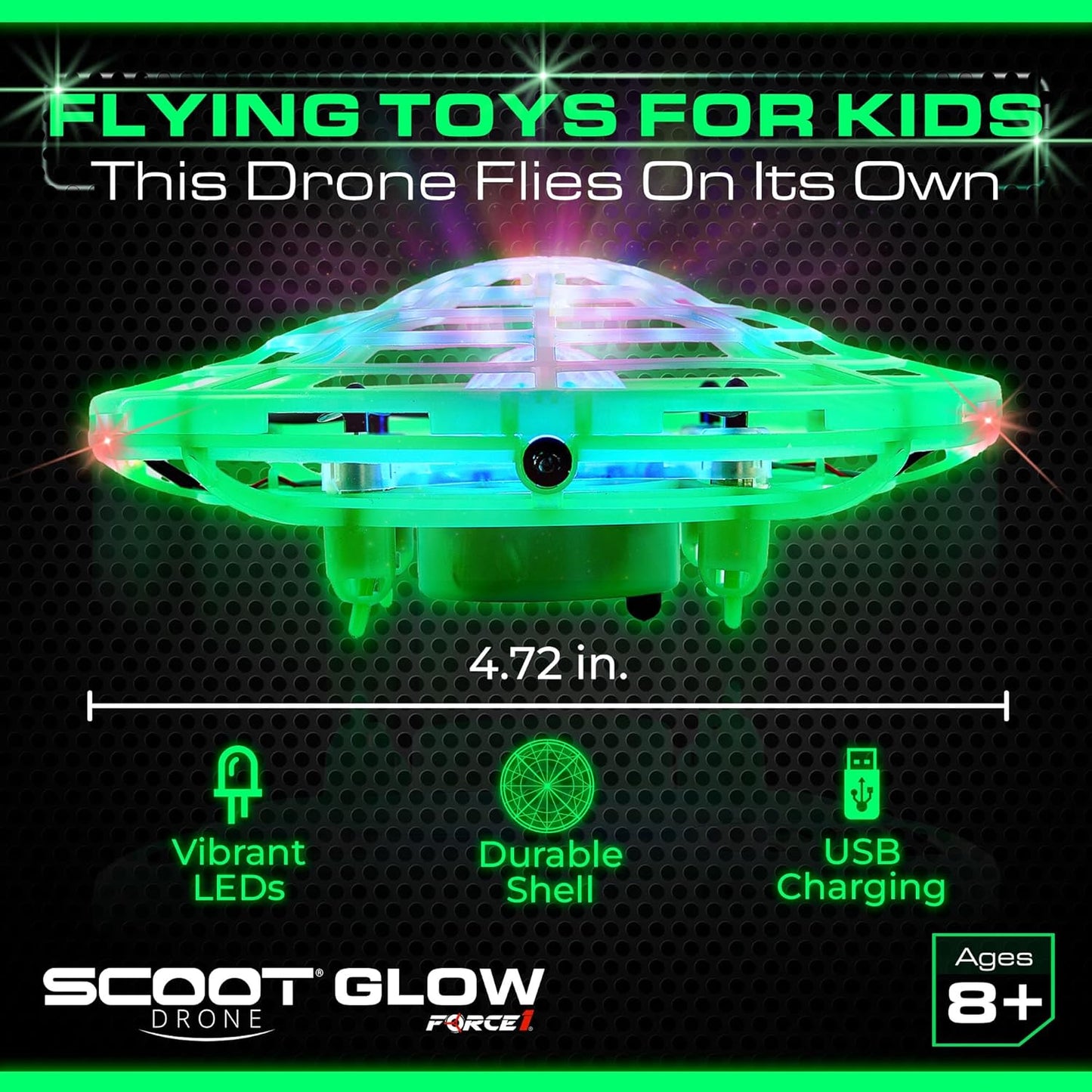 Force1 Scoot Glow Hand Operated Drone for Kids or Adults- Glow in the Dark Hands Free Motion Sensor Mini Drones, LED Lights, 360 Flips, Easy Indoor Small UFO Flying Orb Ball Drone Toy for Boys Girls