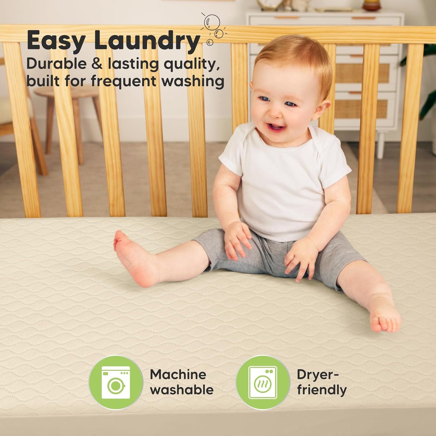 Waterproof Crib Mattress Protector Cover Fitted - 2-Pack Quiet Baby Crib Mattress Pad Sheets, 52" x 28" Soft Quilted Cotton Baby Sheet, Machine Washable, Easy Fit, Durable (Avocado/Mavy)